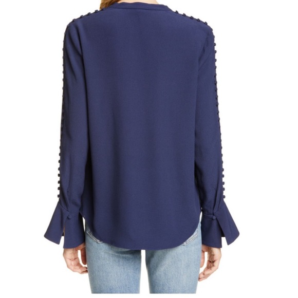 Joie Abe Button Embellished Crepe Long Sleeve Blouse in Midnight. - Picture 3 of 10